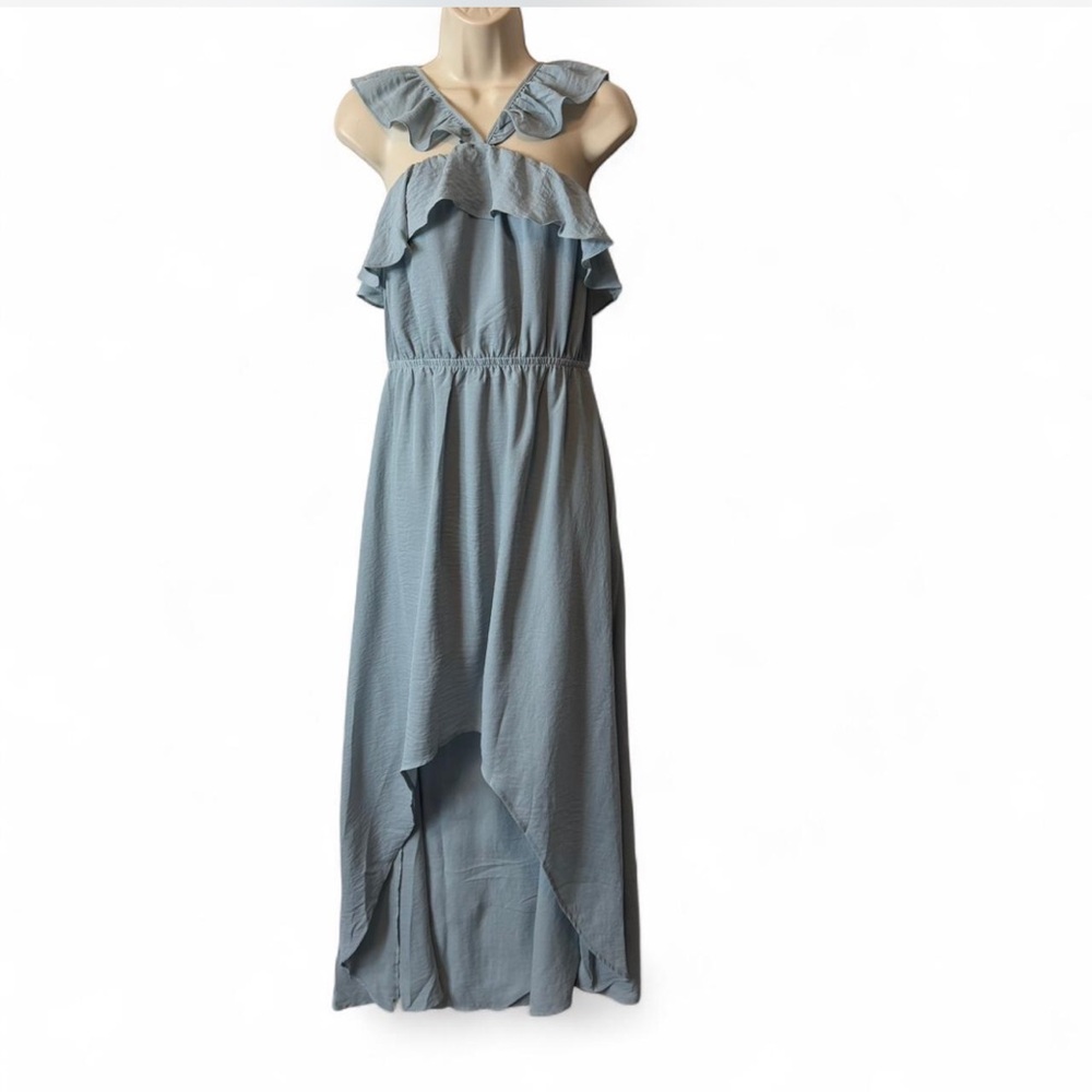 Blue Ruffled High‎ Low Dress